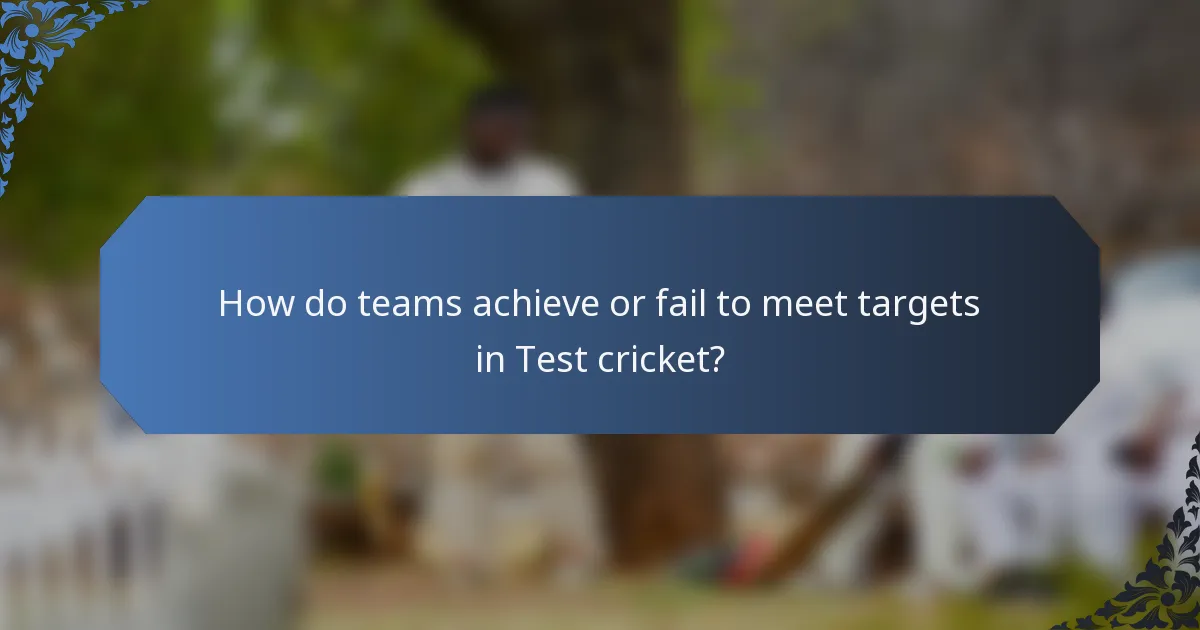 How do teams achieve or fail to meet targets in Test cricket?